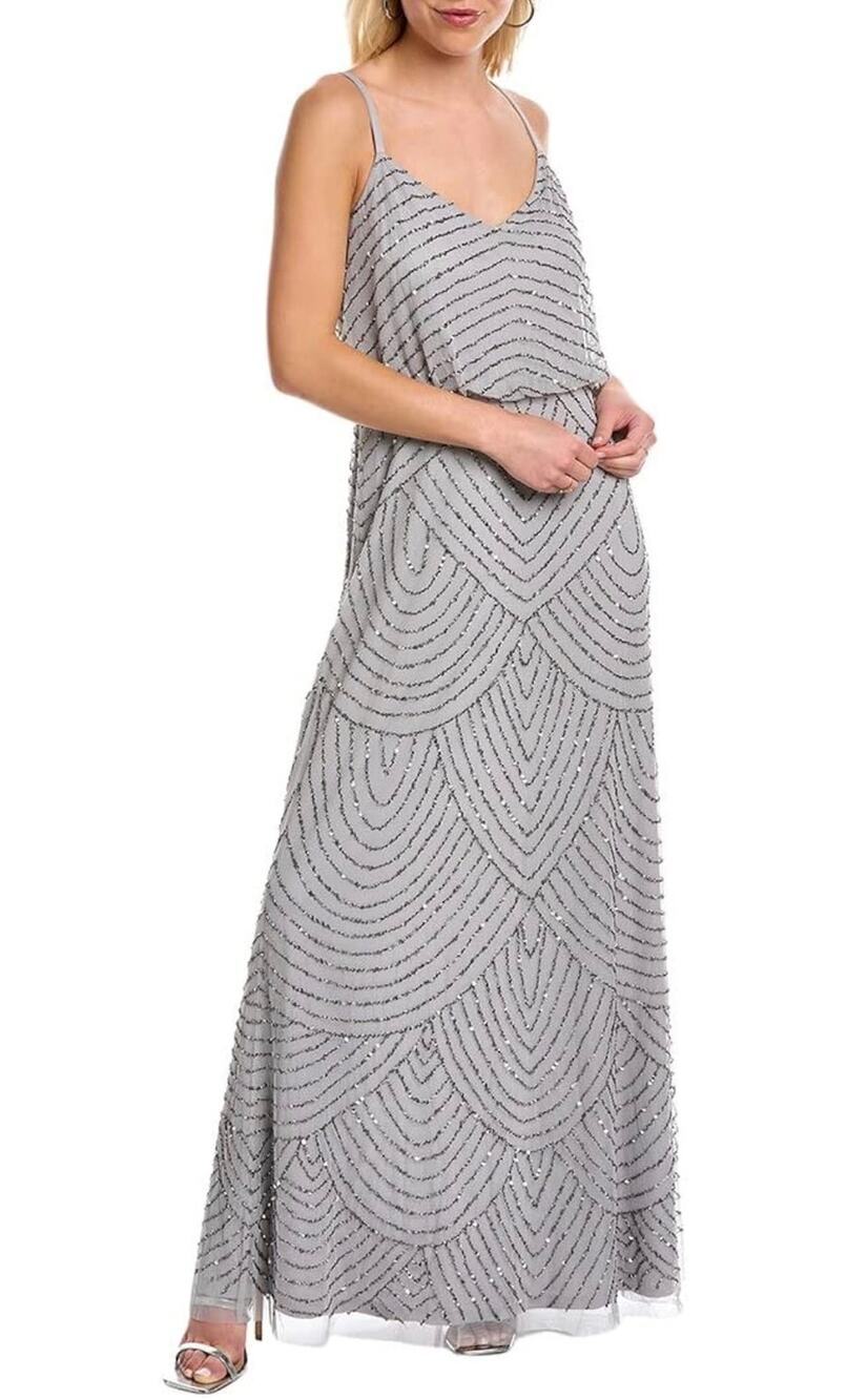 Adrianna Papell Art Deco Beaded Blouson Dress